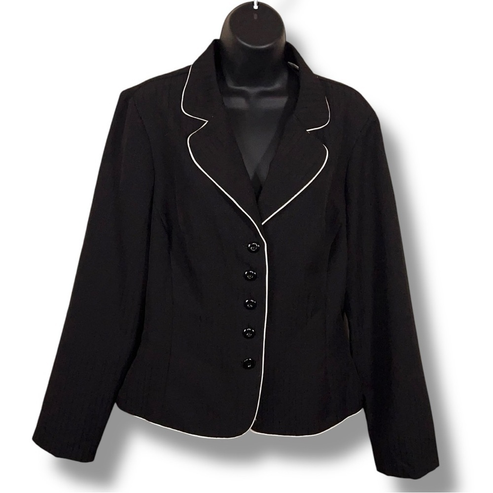 Vintage 90s My Michelle Size 13/14 Black White Blazer Long Sleeve Button Front